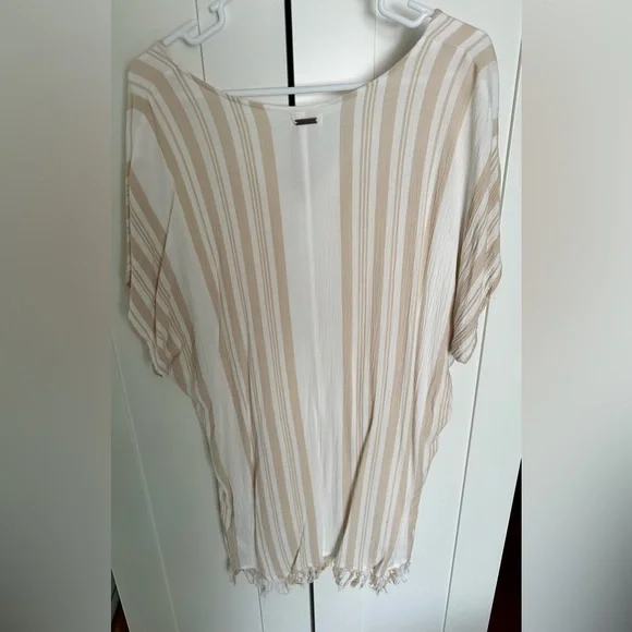 Billabong Women's Lightweight Swim Cover-up Beige & White With Fringe Size Large - Picture 5 of 8
